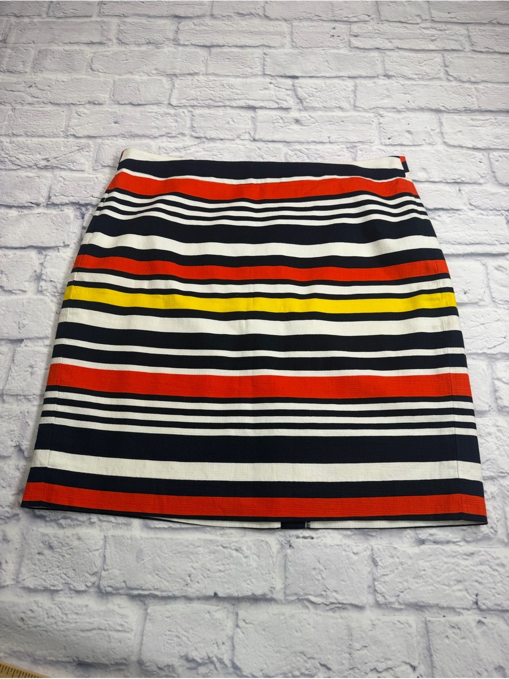 Banana Republic Striped Skirt in Navy, White, Orange & Yellow. Size 12. Artsy.